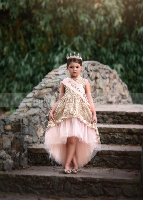 Gold Sequin High Low Flower Girl Dress